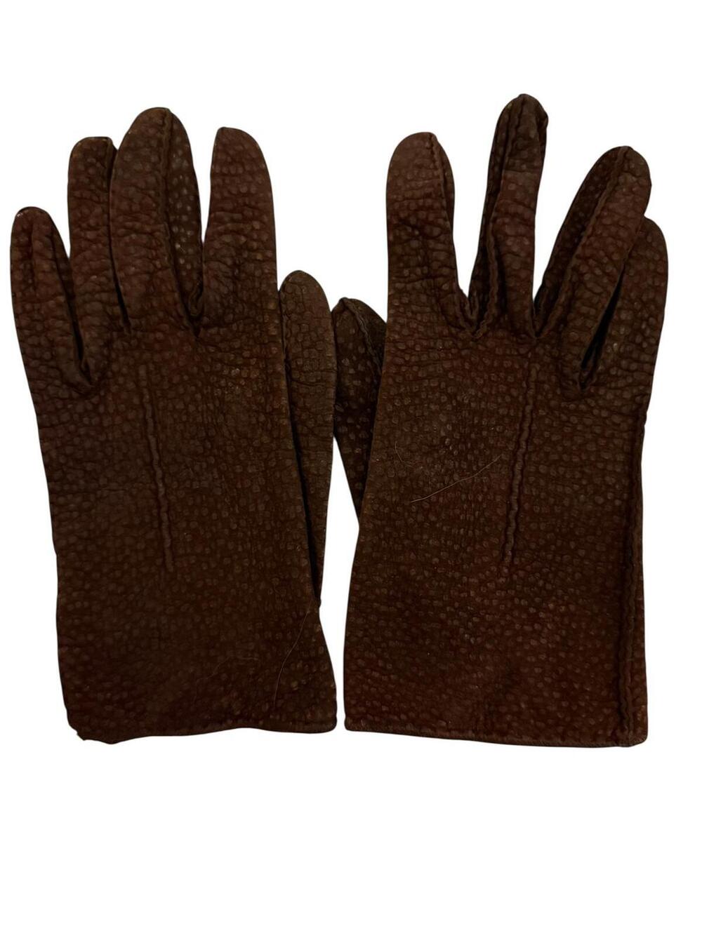 Brown Textured Suede Leather Gloves Size 7 1/4